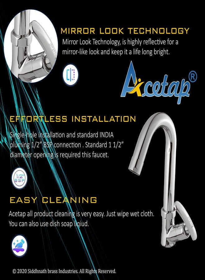 Acetap Alive Series Brass Swan Neck Tap - Chrome-Plated Wall Mounted Faucet with Flange, Elegant & Durable Water Tap for Wash Basin or Bathroom Sink (Pack of 1 Pcs) - Image 2